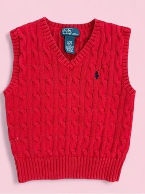 Polo Ralph Lauren Red Preppy Classic Cable Knit Sweater Vest Toddler Sz 3T